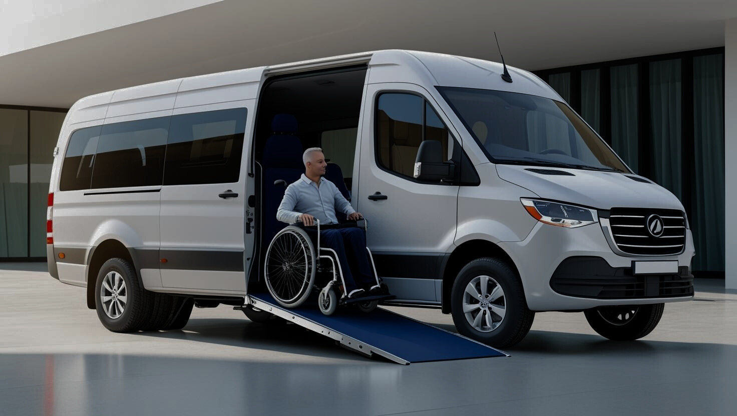Wheelchair-accessible taxi transfer from Antalya Airport to Lara hotel with professional driver and ramp-equipped van.