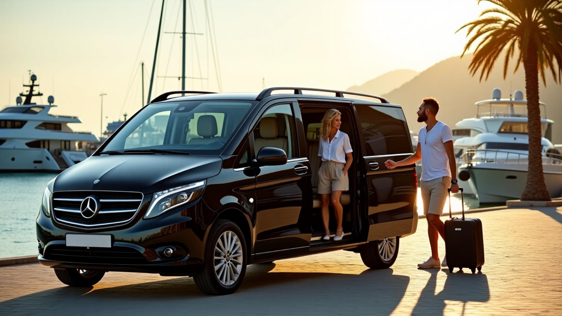 Grand Transfers vehicle at Dalaman Airport picking up guests for private transfer to Fethiye
