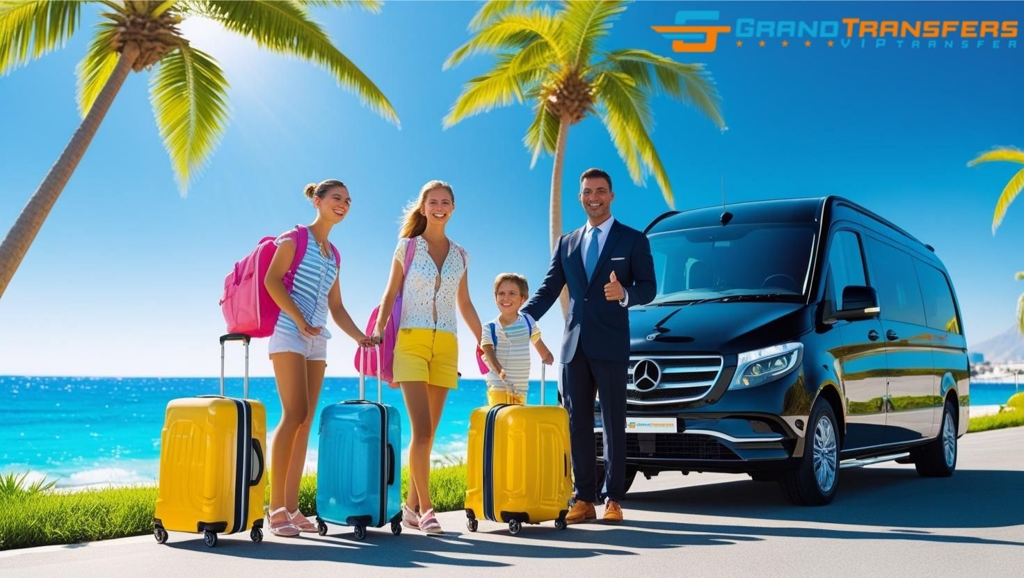 British tourists being welcomed by Grand Transfers driver at Antalya Airport for a fast and reliable private transfer