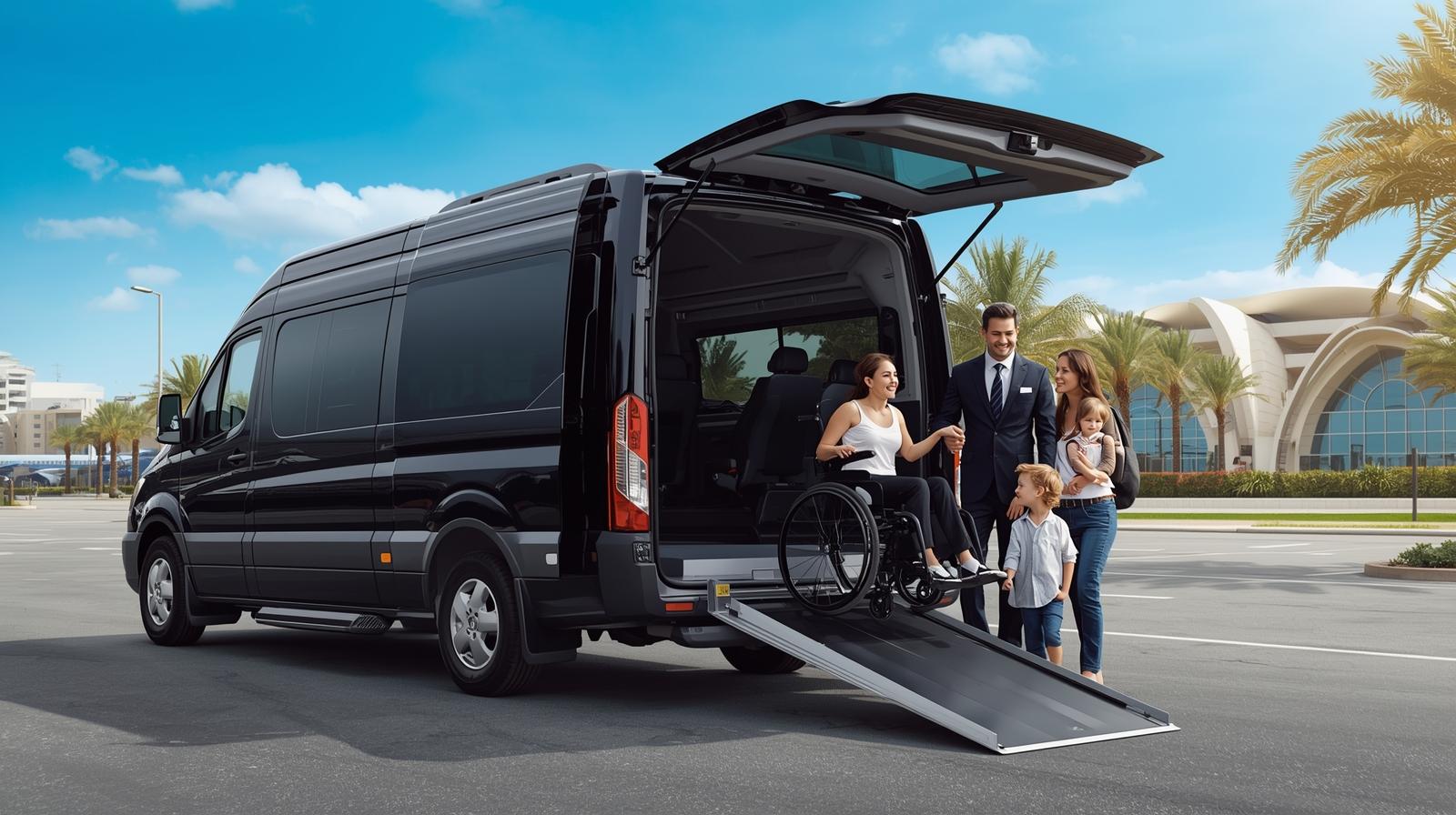 Professioneller rollstuhlgerechter Flughafentransfer in Antalya mit einem Grand Transfers Van.
