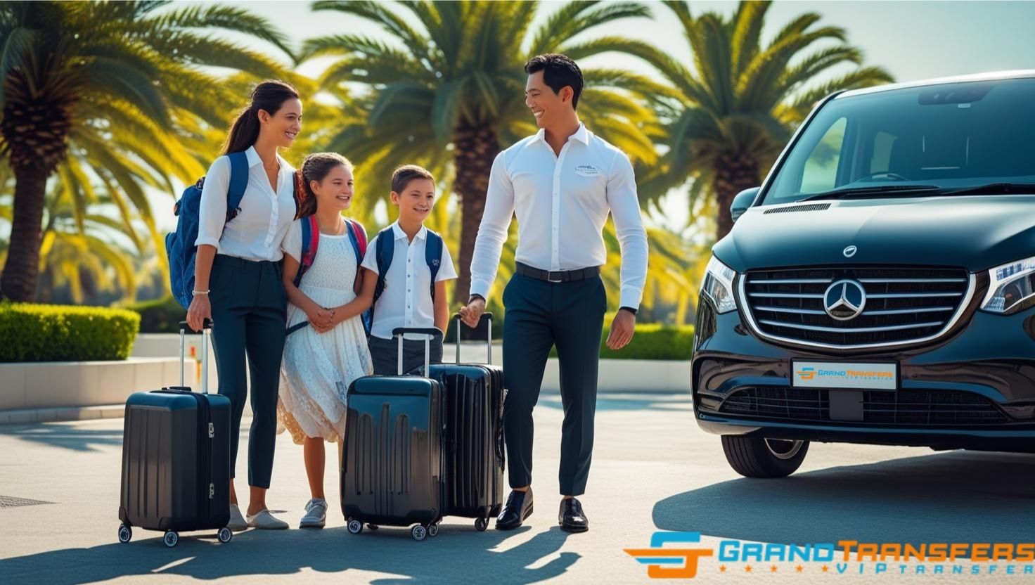 British travellers arriving at Antalya Airport greeted by a Grand Transfers driver for private taxi service